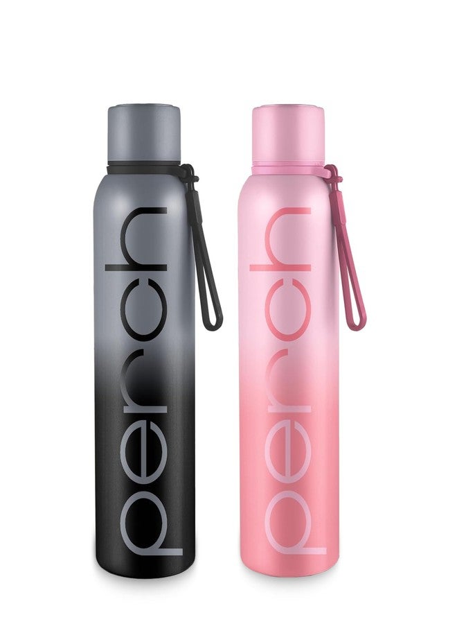 Perch Zion Hot & Cold Steel Water Bottle Set of 2 (720 ml Each), ISI Certified, Vacuum Insulated | Leak Proof, BPA-Free | for Couples, Gift for His & Her |Kids, Men & Women|Cloud Black & Cotton Candy - Image 1